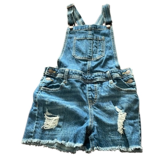 Girls size large 10/12 cat & Jack distressed blue Jean short overalls - Picture 1 of 8
